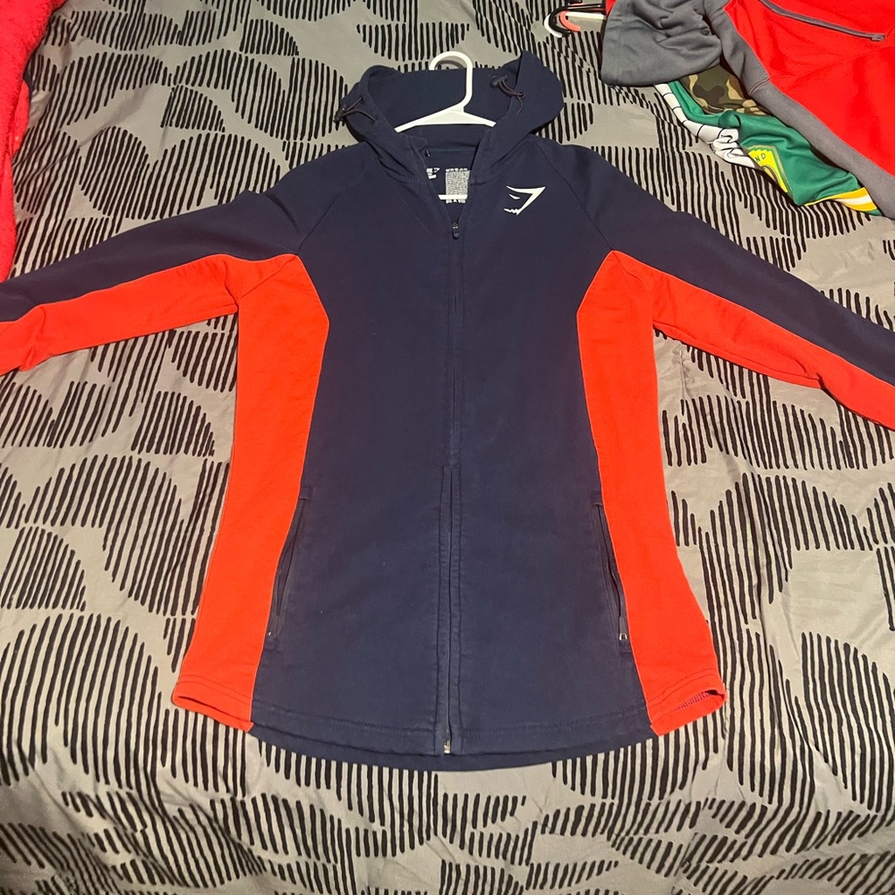 Red and blue gym shark zip up